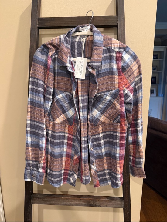 Grace & Lace Tops - Grace & Lace Plaid Button-Down Shirt in Blue, Brown, Red